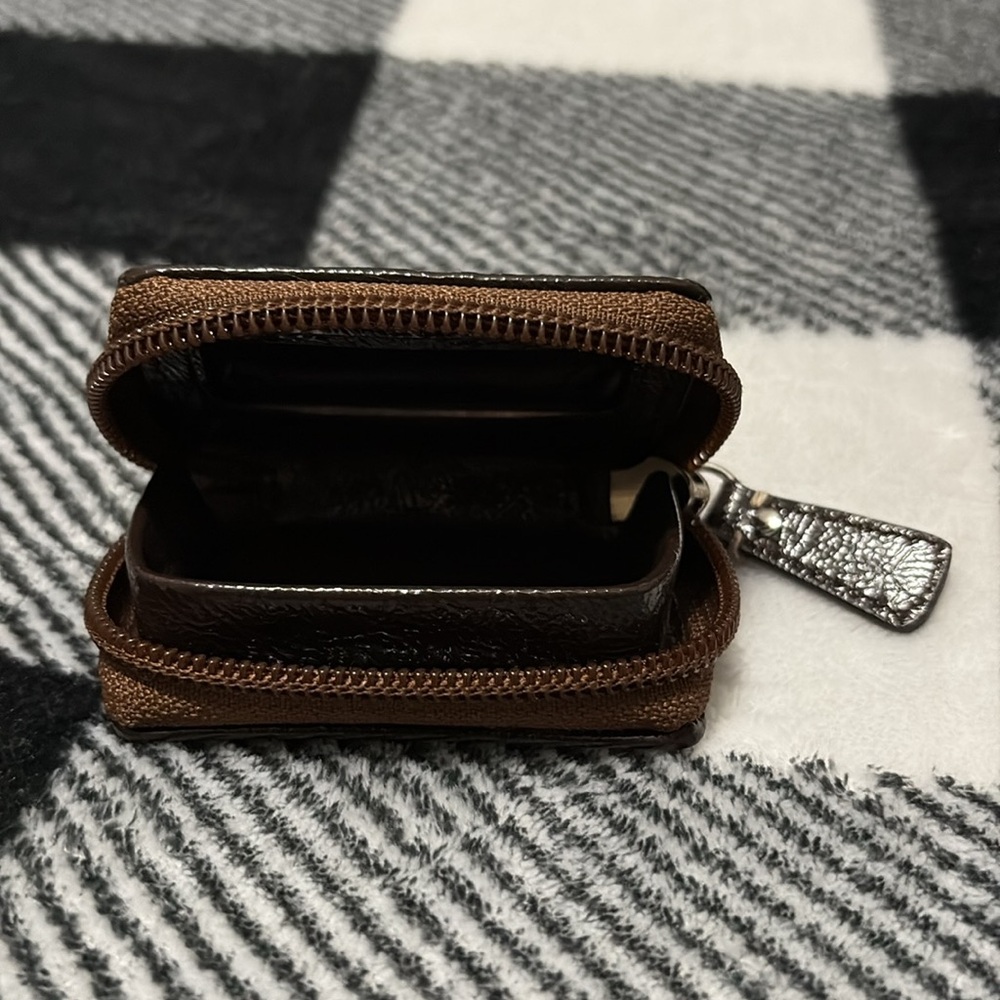 Coach Contact Lens Case brown CC monogram logo brown mirror travel zip jewelry - Picture 3 of 7